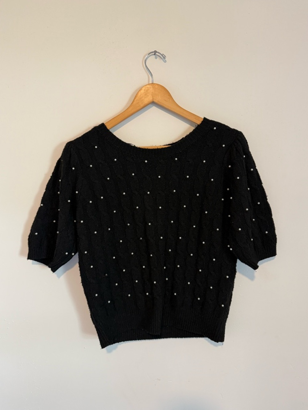 Copper Key Black/Pearl Ribbed Knit Top